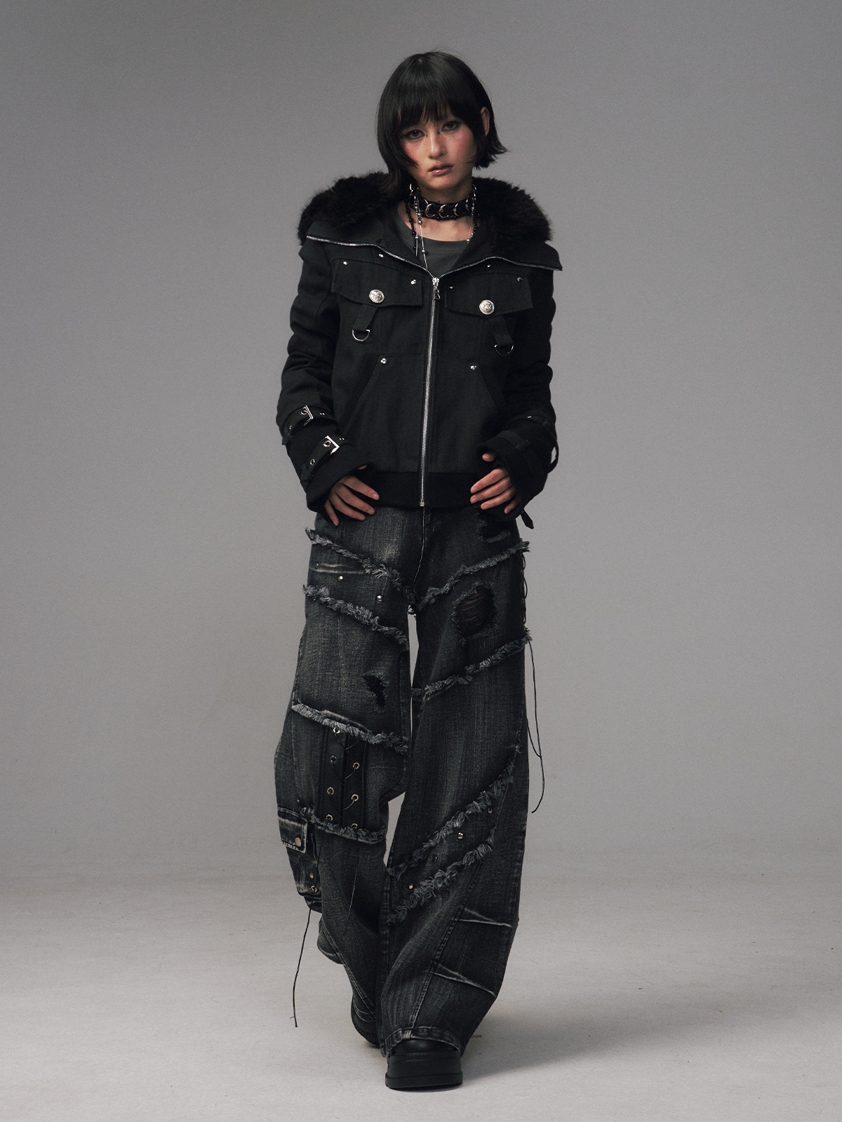 Detachable Furry Hooded Quilted Jacket FRU0128