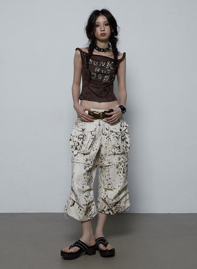 Wasteland Style Loose Leopard Print Two-wear Cropped Pants NOR0079