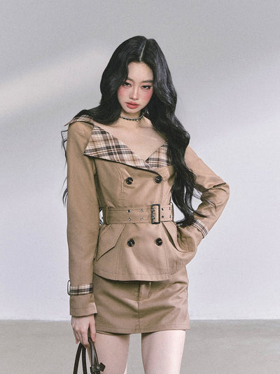 Hepburn Style Plaid Collar Jacket/Skirt DIA0594