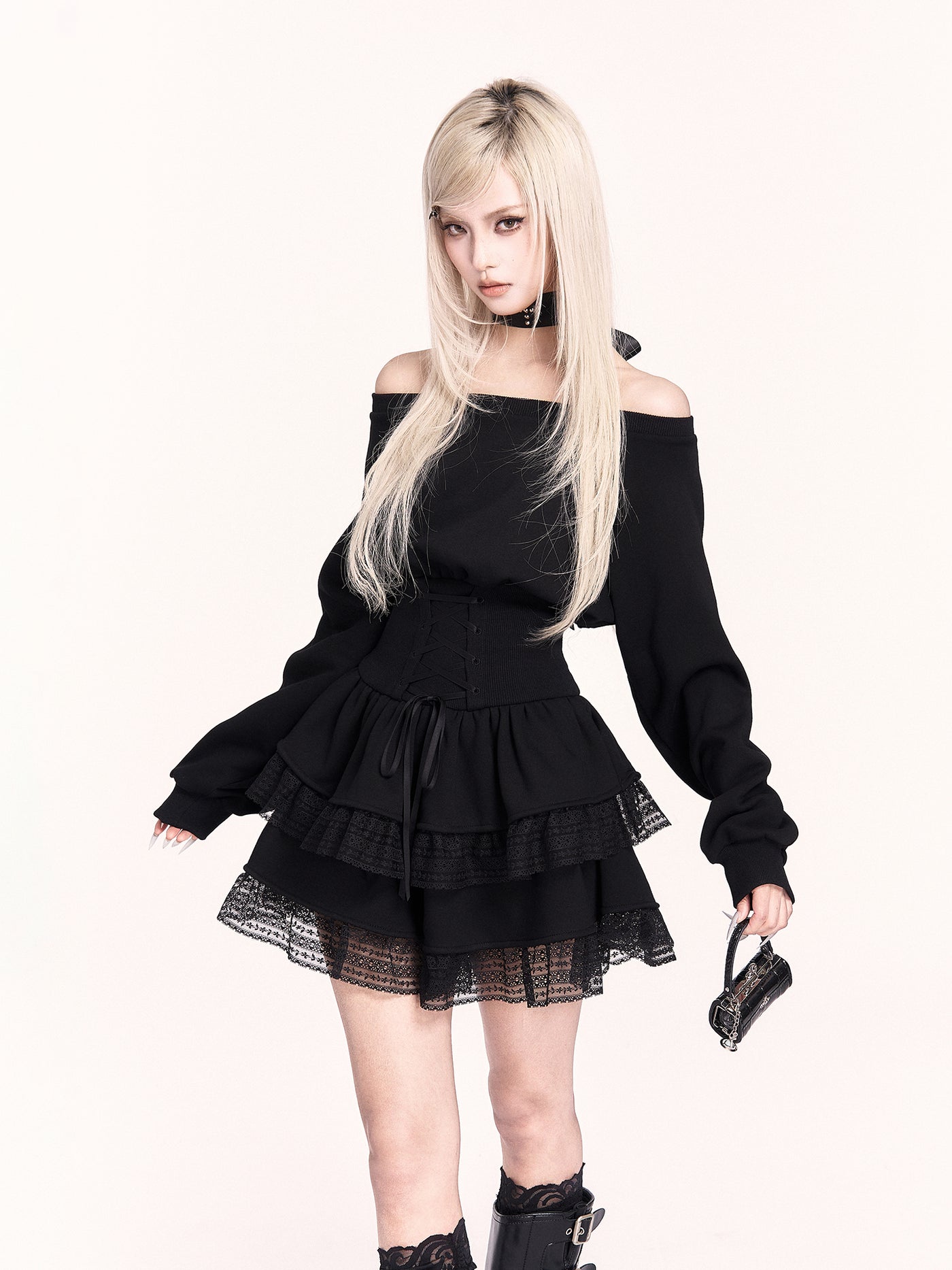 Lace Sweatshirt Puff Dress VOC0477