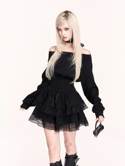 Lace Sweatshirt Puff Dress VOC0477