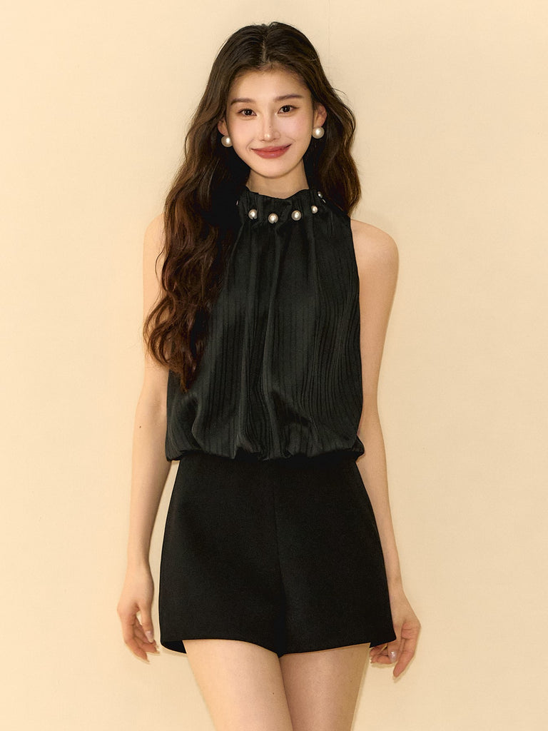 タグ付未使用 NEAU SLEEVELESS JUMPSUITオールインワン 黒 Black sleeveless jumpsuit overall, bare back, strappy design