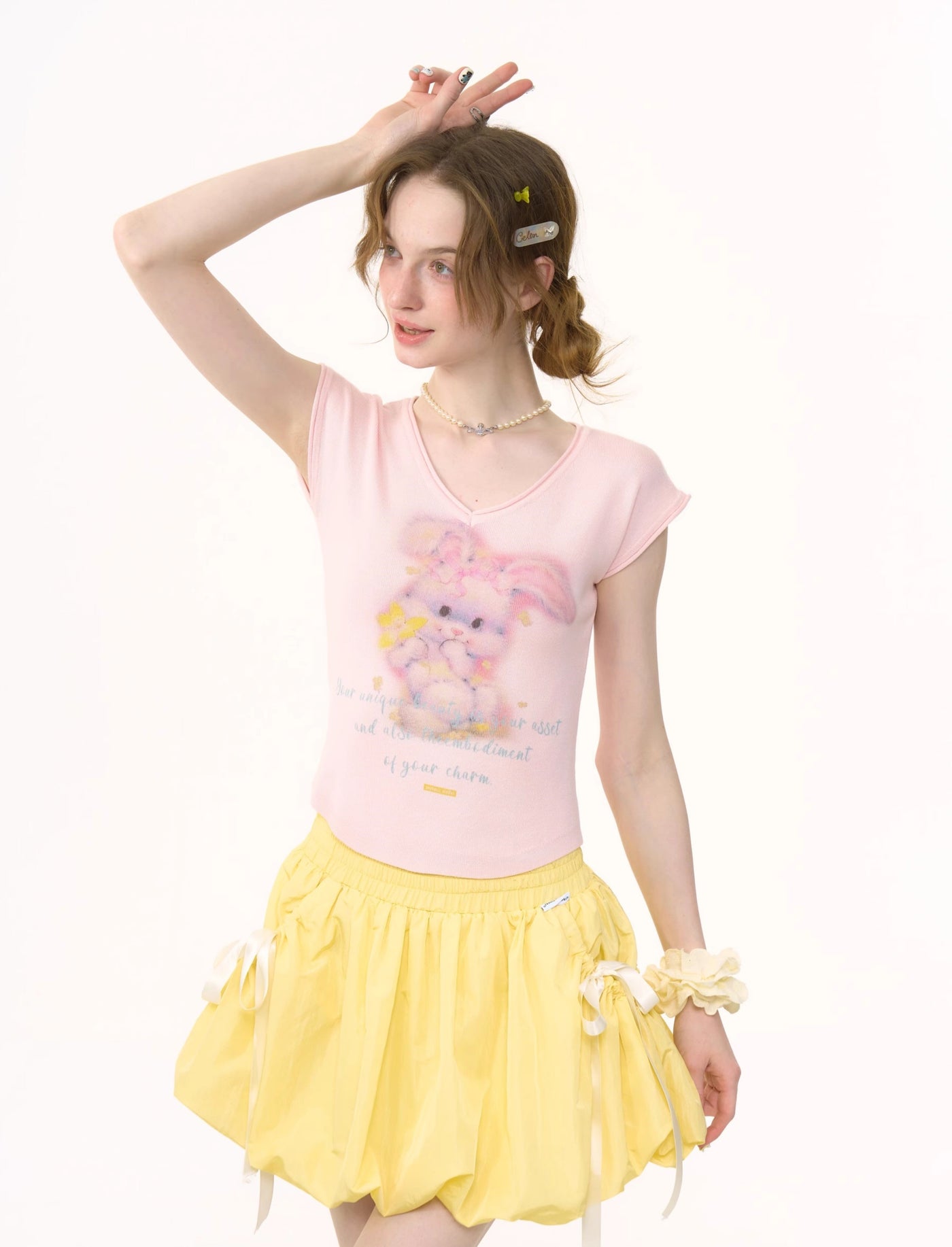 Rabbit Print V-neck T-shirt ZIZ0254