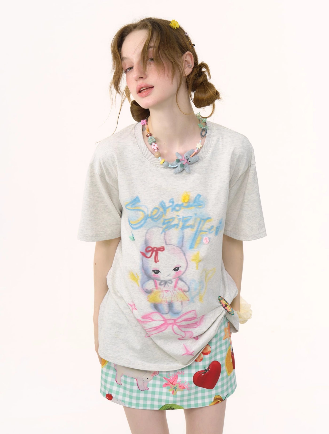 Letter Rabbit Print Loose T-shirt ZIZ0251