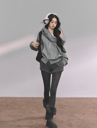 Fur Collar Sweatshirt/Shorts DIA0624