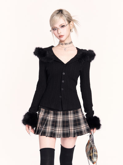 Detachable Fur Collar Hooded Slim Cardigan VOC0482