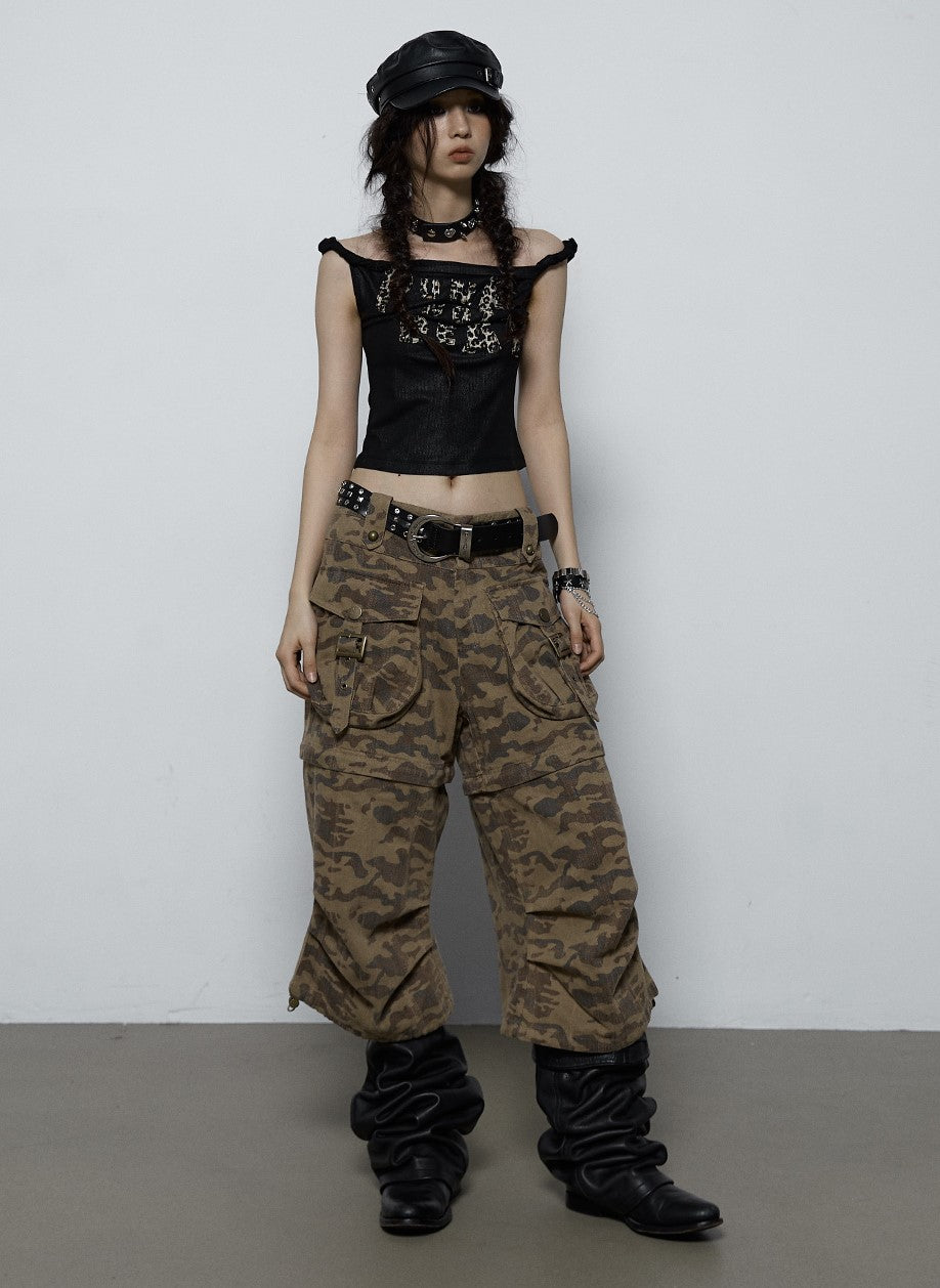 American Retro Loose Camouflage Two-wear Cropped Pants NOR0061