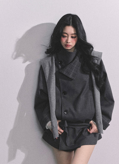 British Style Stand Plaid Collar Jacket DIA0608