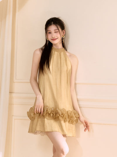 Honey Yellow Ruffle Short Dress OSH0116