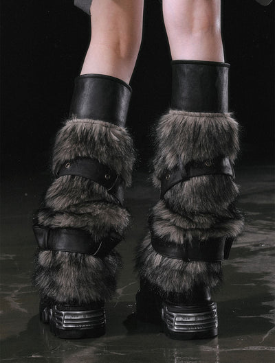 Belt Splicing Black Coffee Furry Leg Cover CES0111