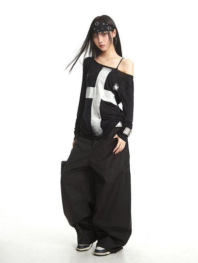 Cross Off-shoulder Loose T-shirt UNC0262