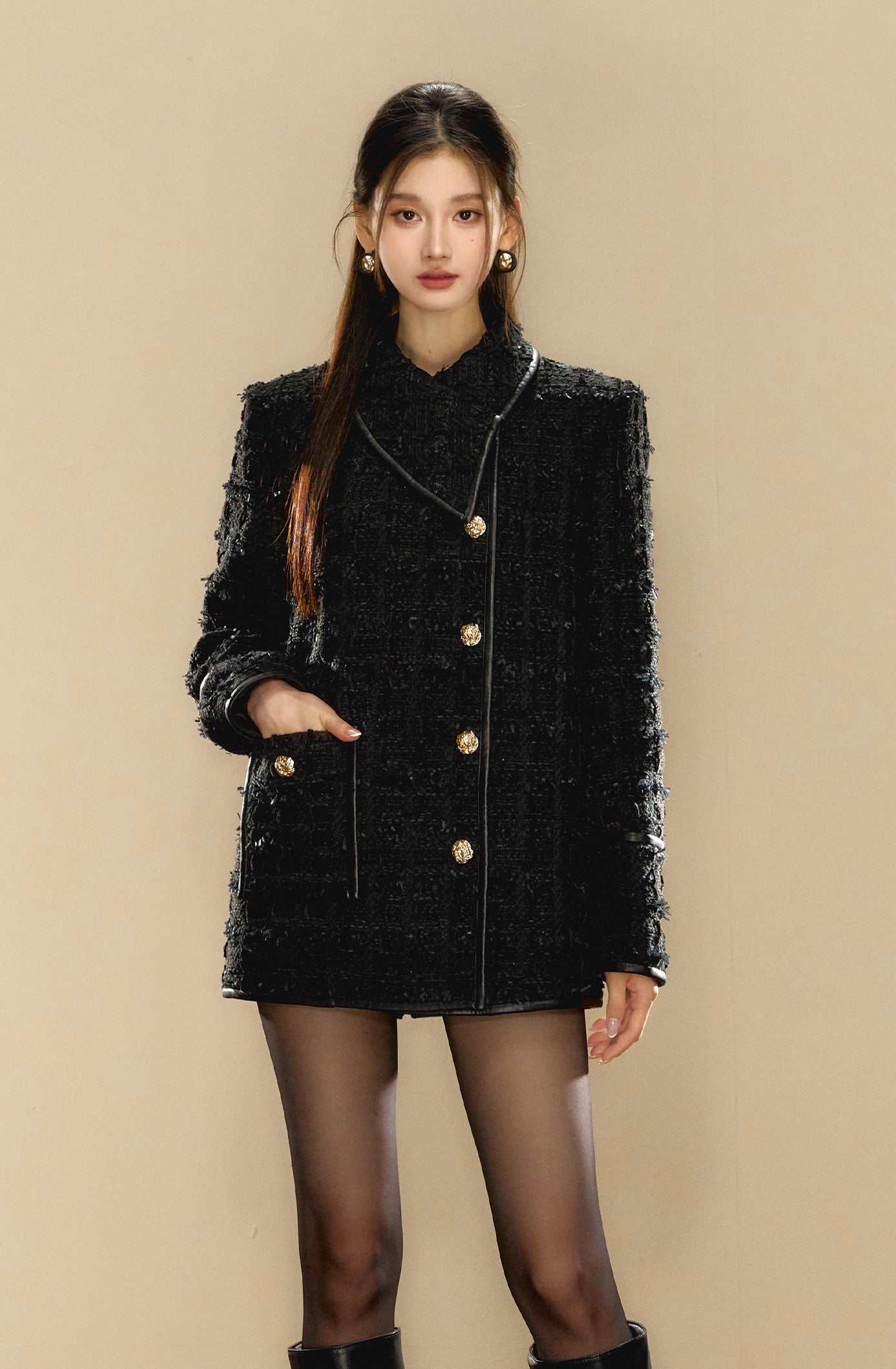 French Retro Luxurious Style High-end Black Jacket OSH0083