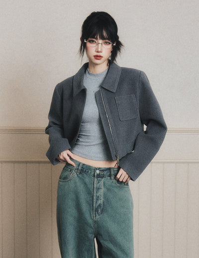 Gray Lapel Short Jacket LUL0189