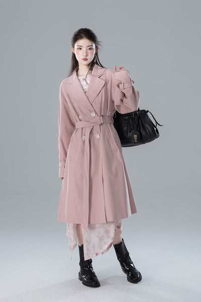 High-sense Lady Buitengewoon Roze Patchwork Raglan Mouwen Trench Coat COT0155