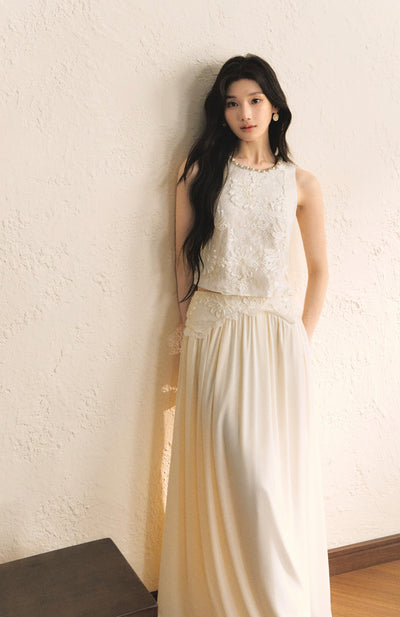 White Sleeveless Lace Top/Skirt OSH0179