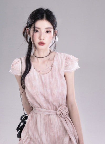 Small Flying Sleeve Pleated Dress COT0277