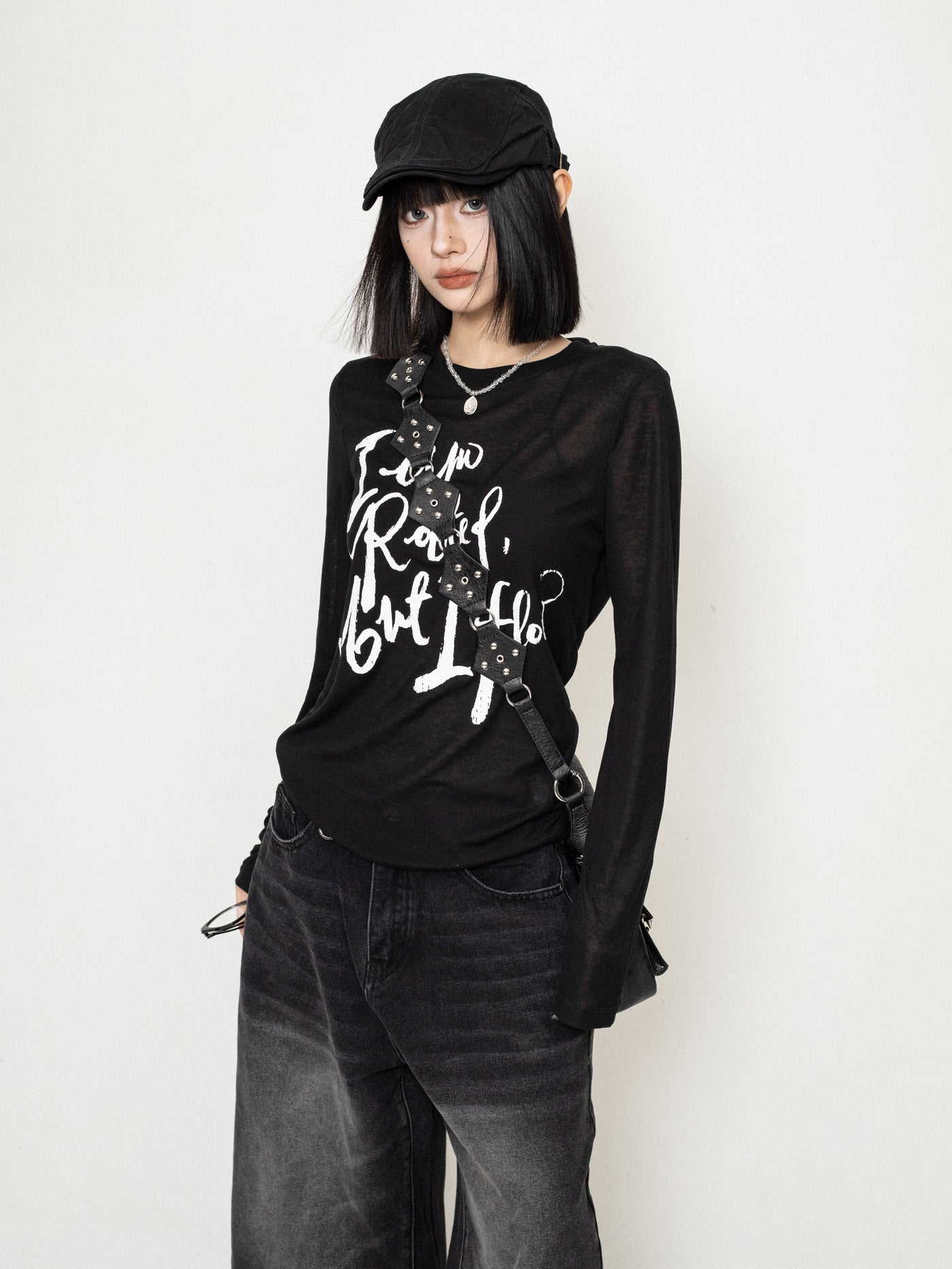 Lazy Style Letter Pullover Mesh Long Sleeves T-shirt ZER0232