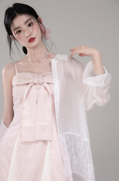 Bow Aurora Light Pink Sling Dress COT0304