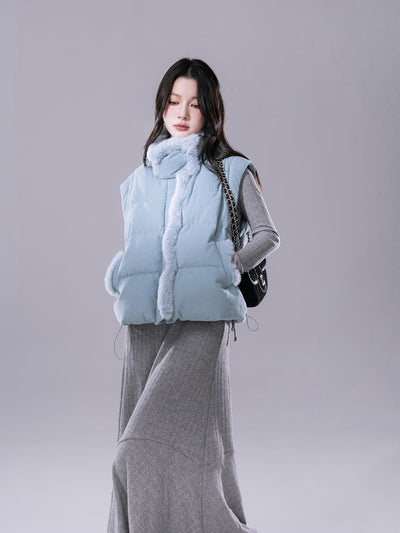 Mist Blue Velvet Detachable Fur Vest Down Jacket COT0180