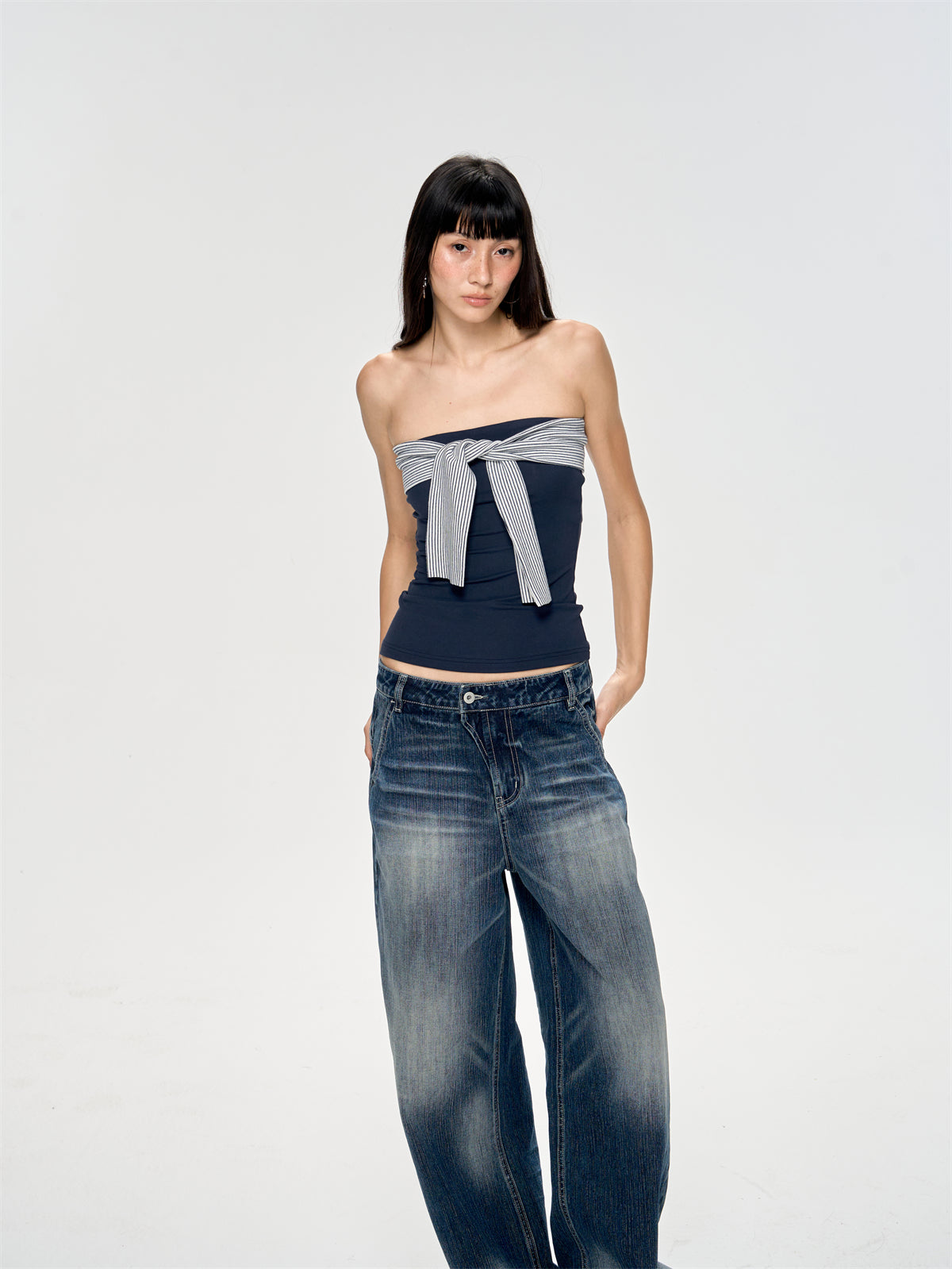Backless Striped Design Tube Top CUR0223