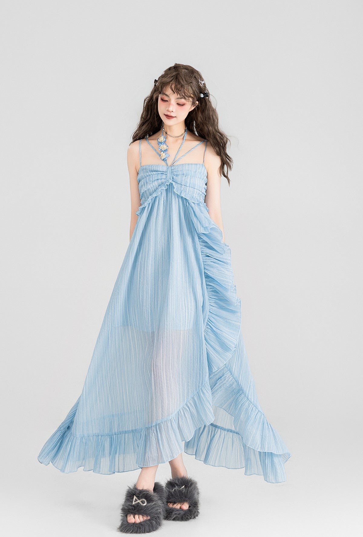 Fairy Ruffle Suspender Chiffon Long Dress KEI0094