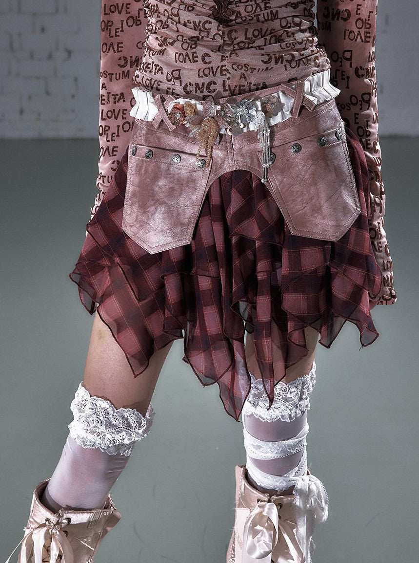 Retro Chiffon Irregular Leather Skirt NOR0244 – Young Social Club.