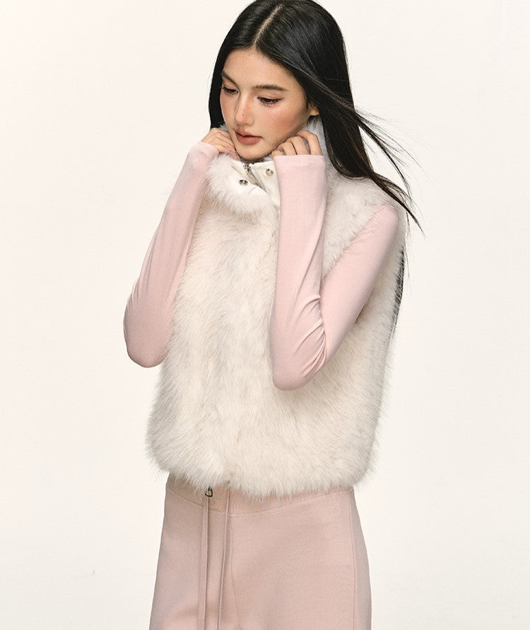 Faux Fur Short Turtleneck Vest Jacket ANA0075