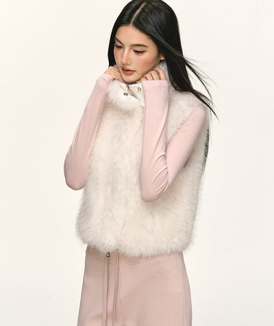 Faux Fur Short Turtleneck Vest Jacket ANA0075