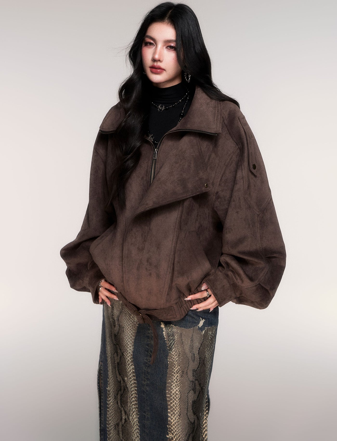Oversized Camel Brown Suede Jacket LUL0201