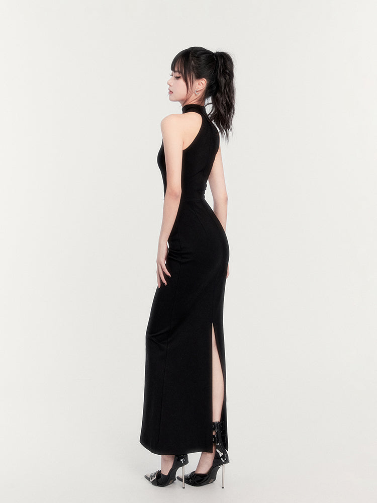 Dark Hollow Cross Halter Neck Long Dress VOC0271