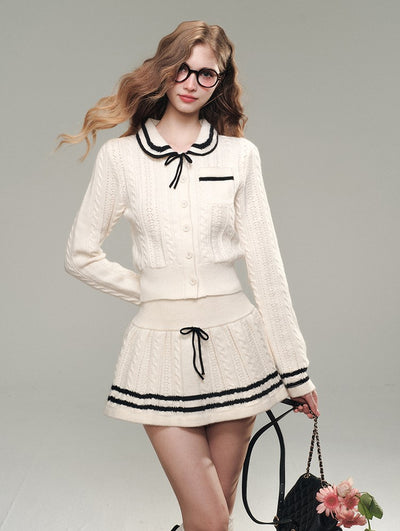 Navy Doll Collar Knitted Cardigan/Short Skirt GRO0065