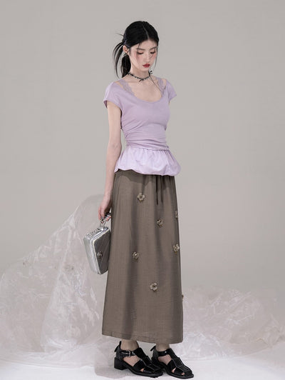 Brown Casual A-Line Drape Skirt COT0305
