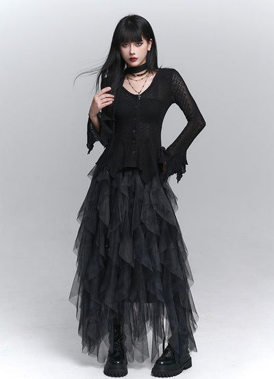 Irregular Mesh Cake Long Skirt LAD0223
