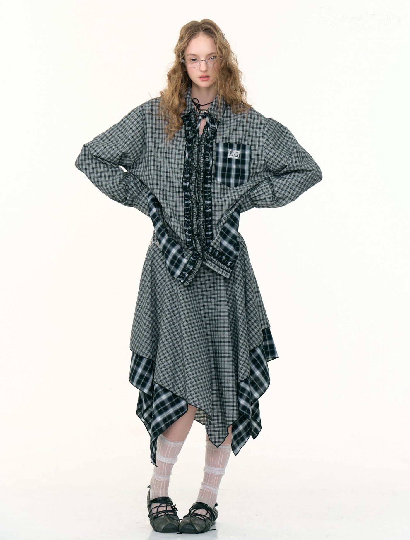 Retro Plaid Stitching Long-sleeved Shirt ZIZ0307