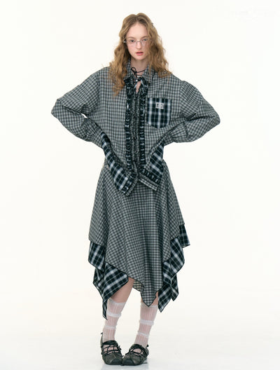 Retro Plaid Stitching Long-sleeved Shirt ZIZ0307