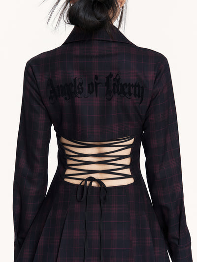 Plaid Open Back Tie Shirt Dress VOC0441