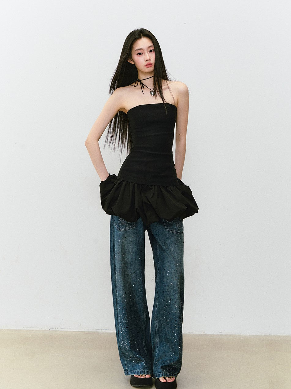 Rhinestone Wide-leg Denim Jeans VIA0328
