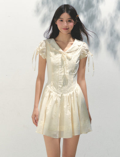 Embroidered Puff Sleeve Shirt Dress SUN0163