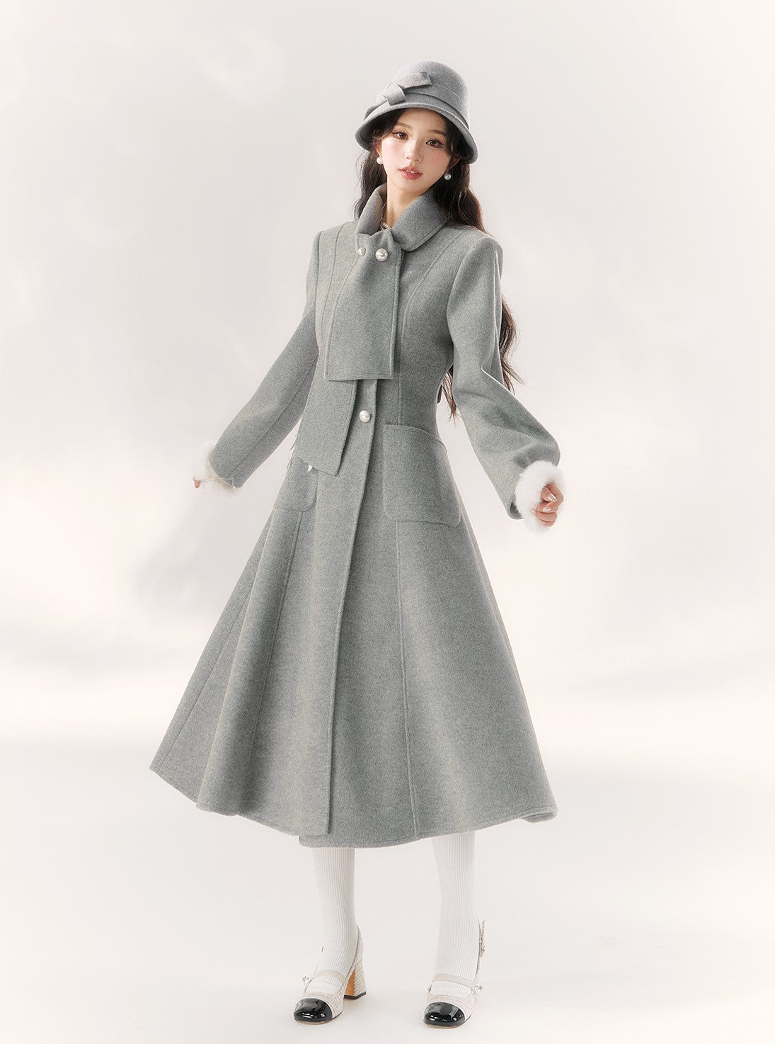 Gray Lace Bow Design Coat BBB0094