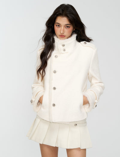 White Pleated Preppy Style Midi Skirt 4MU0167