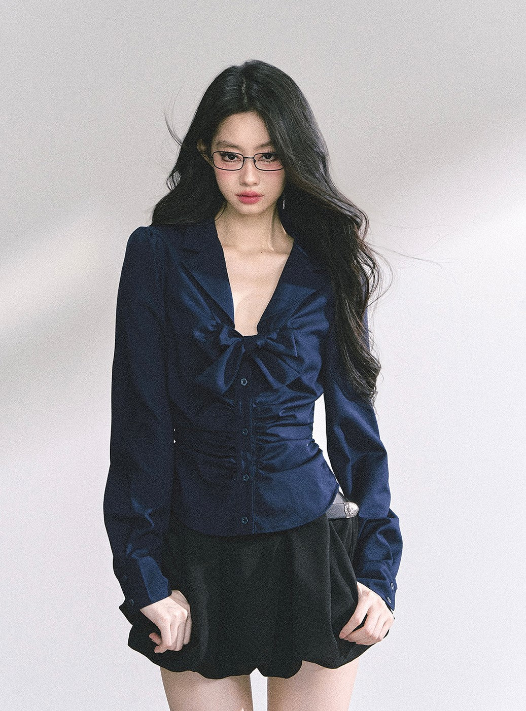Bow Pleated Slim Shirt DIA0537