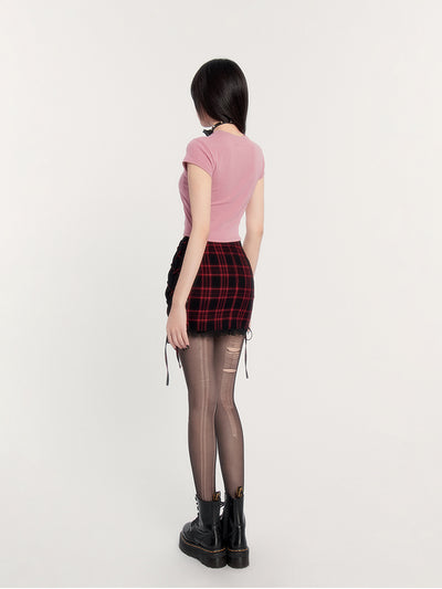 High Waist Plaid Lace Rock Punk Short Skirt VOC0227