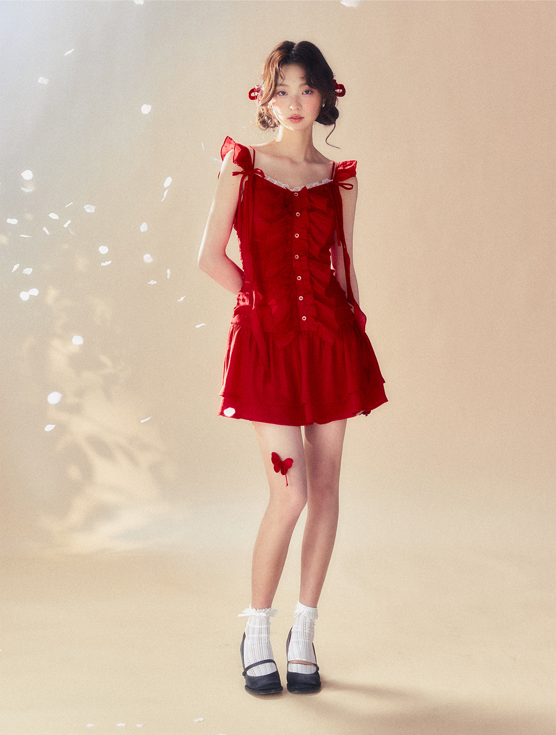 Red Bow Suspender Dress SUN0057