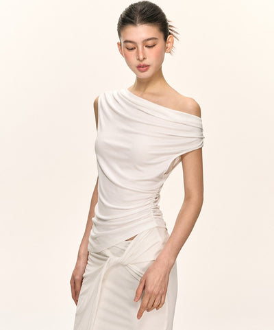 Pleated Oblique Shoulder Top/Skirt ANA0034