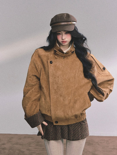 Hazelnut Velvet Suede Jacket/Pleated Skirt DIA0604