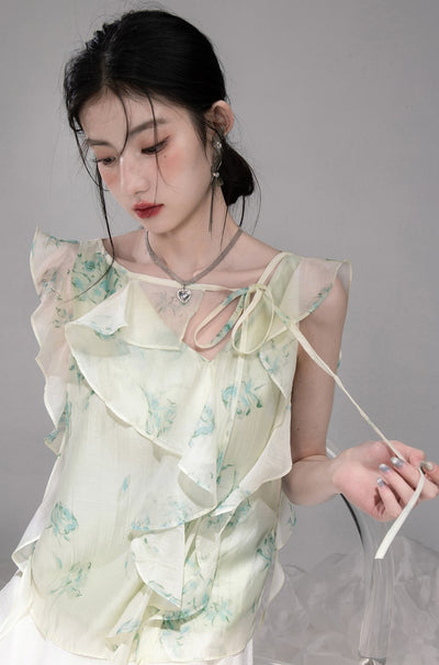 Irregular Lotus Leaf Collar Chiffon Shirt COT0330