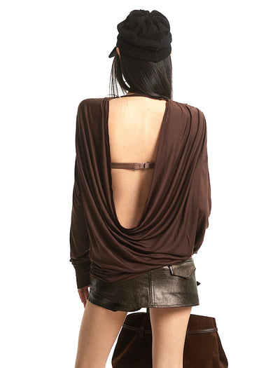 Backless Swing Collar Long-sleeved T-shirt UNC0290