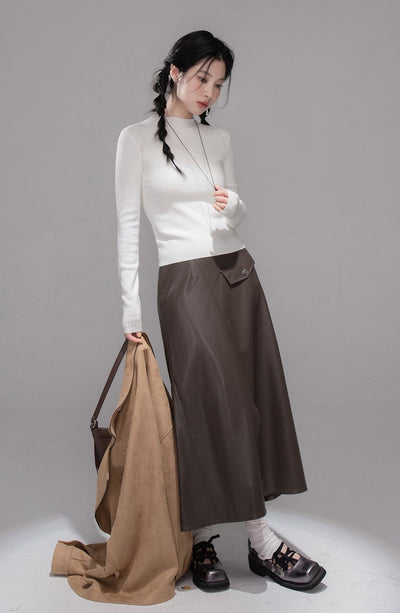 Dark Brown Split Leather Skirt COT0356