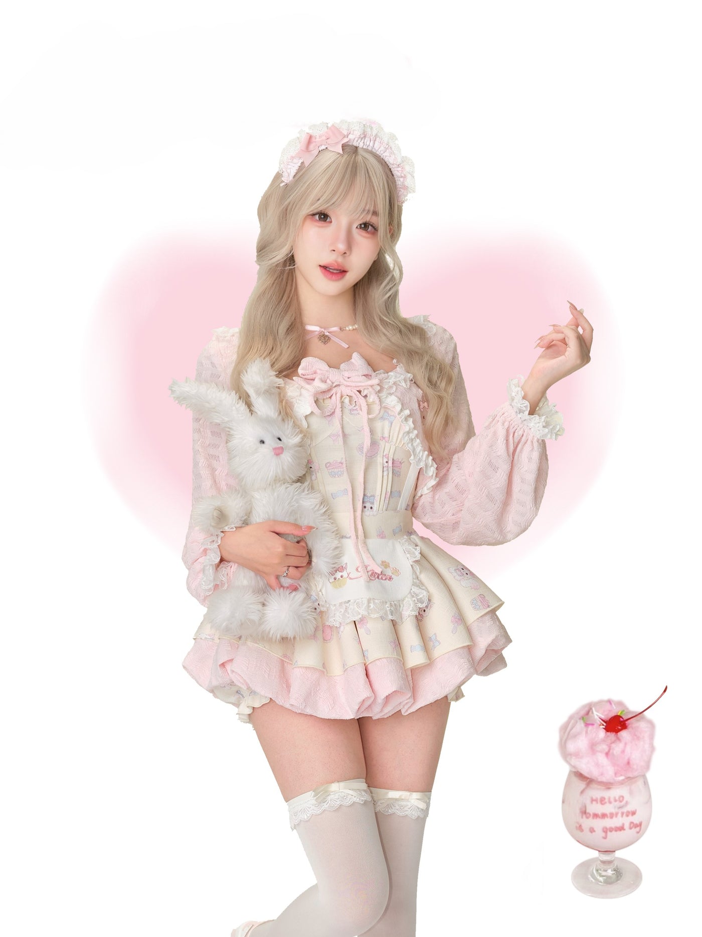 Pudding Kitten Print Camisole/Cardigan/Skirt SER0160