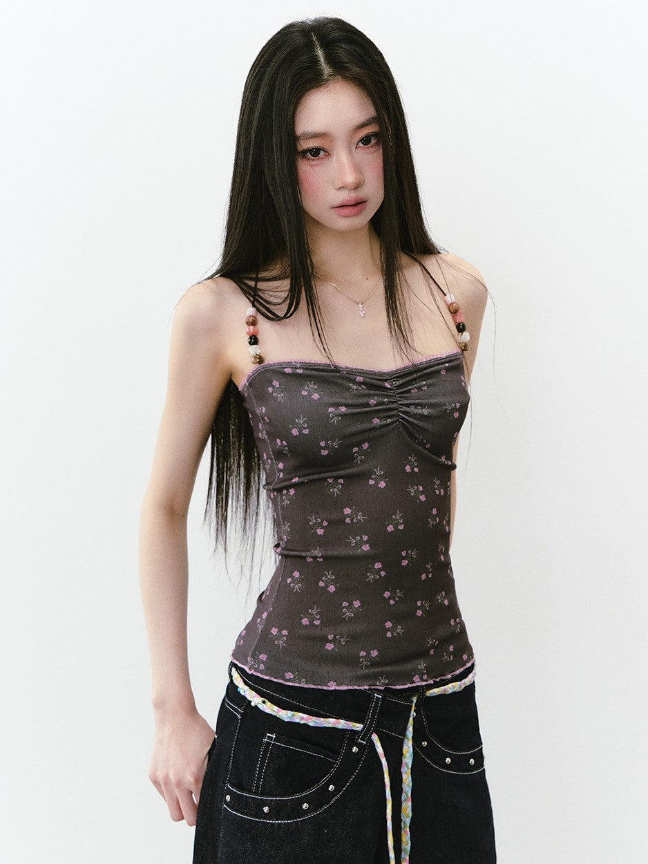 Beaded Straps Floral Camisole VIA0252
